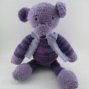 21" Purple and Lavender Amigurumi Crochet Handmade Bear with Lavender Lace Bow.
